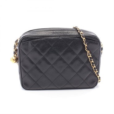 CHANEL Matelasse Cocoball chain crossbody Shoulder Bag leather Black GHW