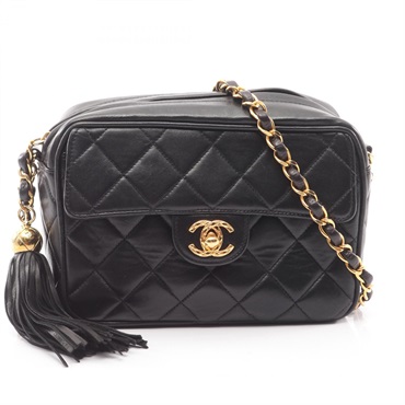 CHANEL Matelasse chain crossbody Shoulder Bag tassel Lambskin Black Used GHW CC