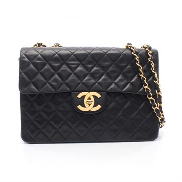 CHANEL Jumbo Matelasse 34 Single Flap chain Shoulder Bag Lambskin Black Used GHW