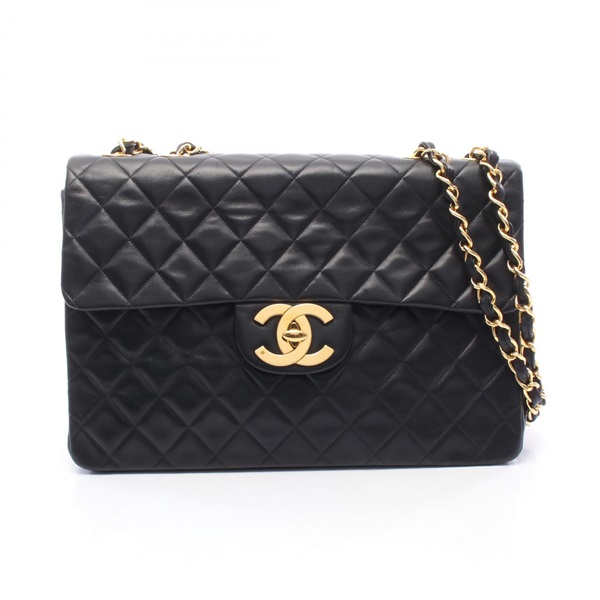 CHANEL Jumbo Matelasse 34 Single Flap chain Shoulder Bag Lambskin Black Used GHW