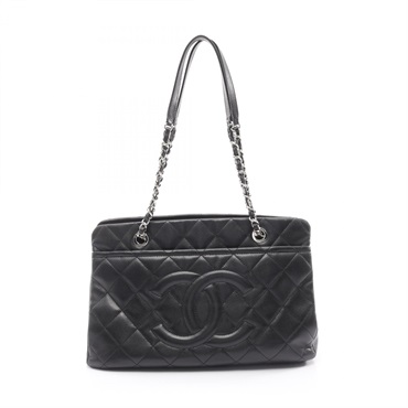 CHANEL Matelasse Jumbo COCO Mark chain Tote shoulder hand Bag leather Black SHW