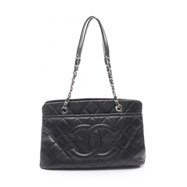 CHANEL Matelasse Jumbo COCO Mark chain Tote shoulder hand Bag leather Black SHW