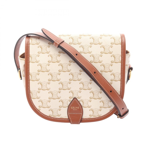 CELINE Folco Medium Bag Triomphe Shoulder crossbody Bag canvas leather White