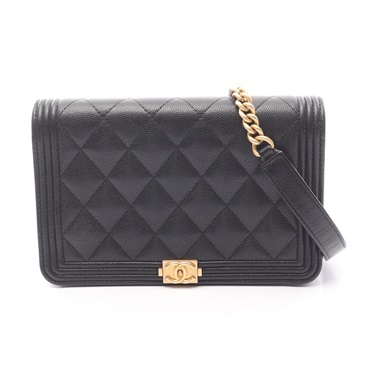 CHANEL Boy Chanel Matelasse chain Shoulder Bag leather Black Used GHW