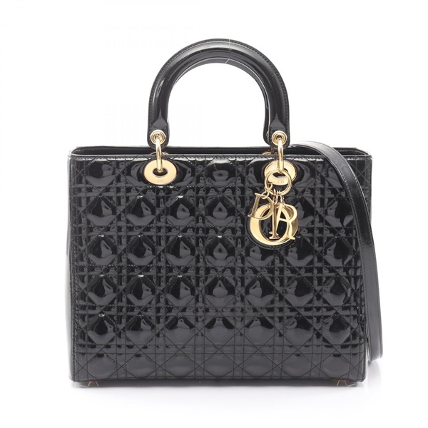 Christian Dior Lady Dior Large Cannage Shoulder tote Handbag Patent leather BK