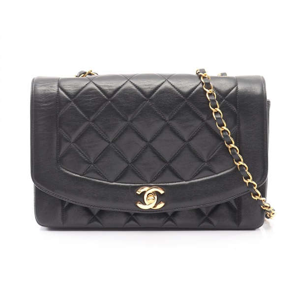 CHANEL Matelasse Diana Flap Chain Shoulder Crossbody Bag leather Black GHW Used