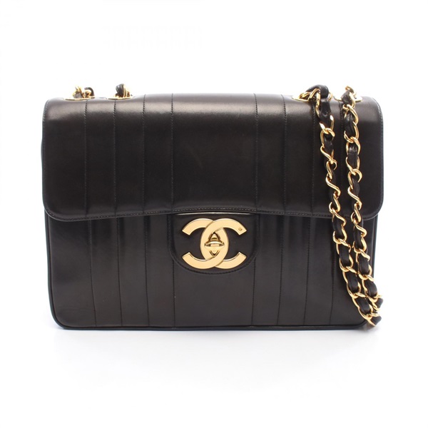 CHANEL Mademoiselle Jumbo COCO Mark Single Flap chain Shoulder Bag Lambskin GHW