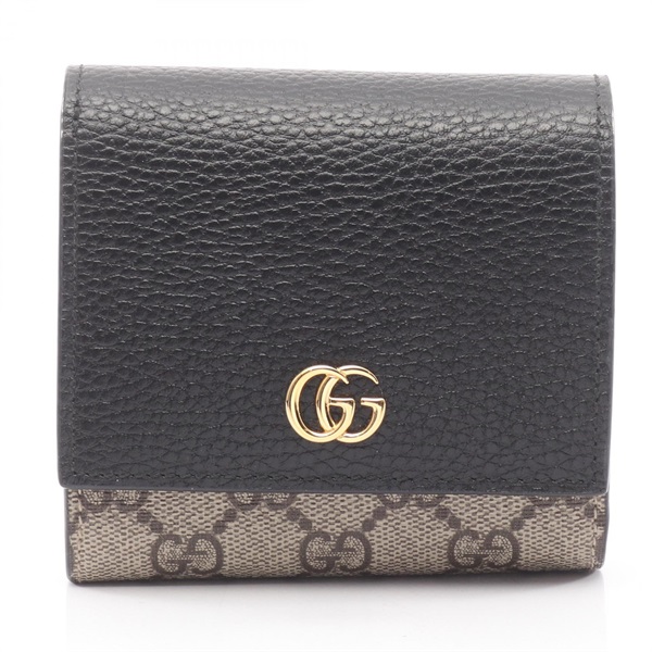 GUCCI GG Marmont Supreme Bi-fold compact purse wallet 598587 leather Black Beige