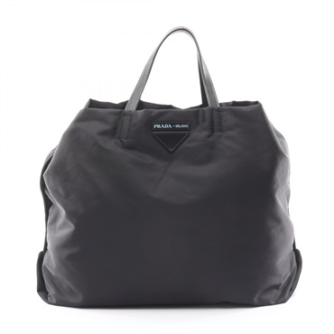 PRADA TESSUTO large Tote hand Bag Nylon leather Black Used Women