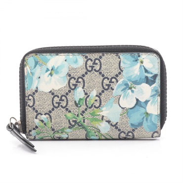 GUCCI GG Blooms coin purse zip wallet 546354 canvas Beige Blue Green Used Women