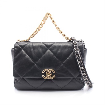 CHANEL 19 dix-neuf Matelasse chain Shoulder Bag leather Black Used Women COCO