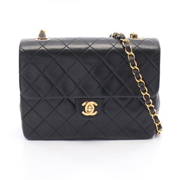 CHANEL Mini Matelasse 20 chain crossbody Shoulder Bag Lambskin Black Used GHW