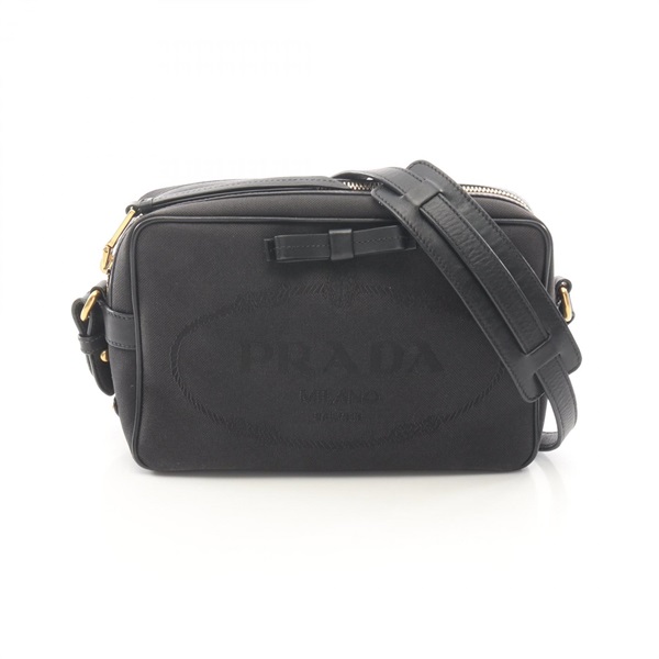 PRADA LOGO JACQUARD Logo Shoulder crossbody Bag 1BH089 canvas leather Black Used