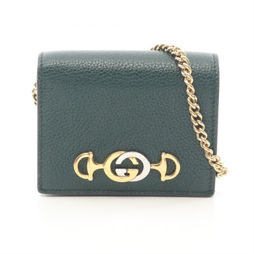 GUCCI Zumi Bi-fold compact wallet chain shoulder bag 570660 leather Green Used