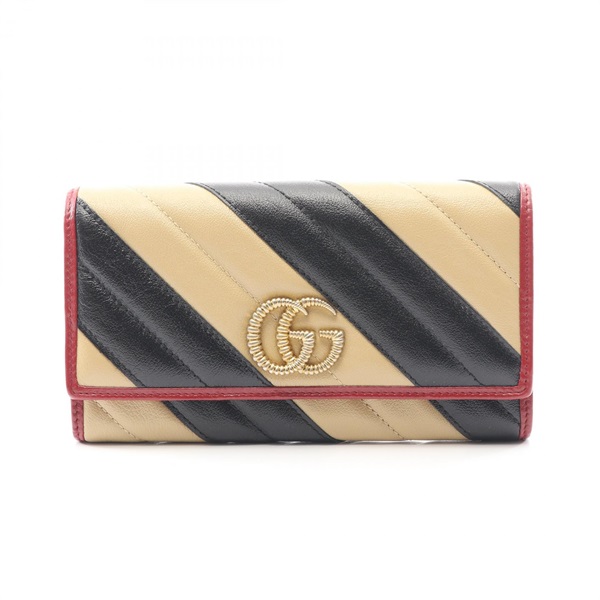 GUCCI GG Marmont Bifold long purse wallet 573809 leather Black Beige Red Used