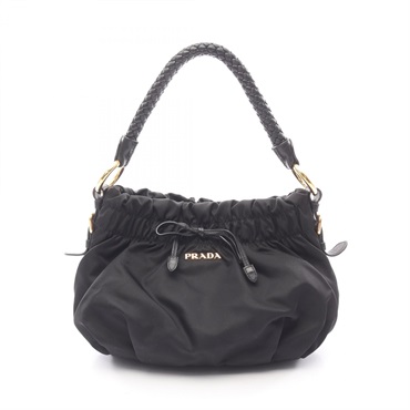PRADA TESSUTO BOW Shoulder Bag BR4237 Nylon leather Black Used Women