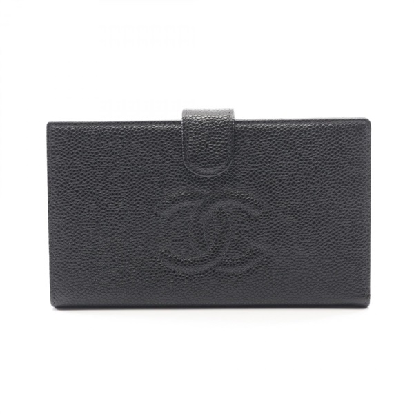 CHANEL COCO Mark Bifold long purse wallet A13498 Grained calf leather Black Used