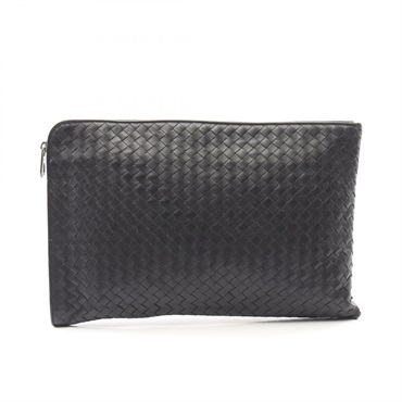 BOTTEGA VENETA Intrecciato clutch business bag leather Black Used mens BV