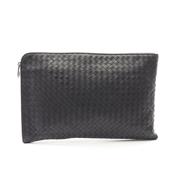 BOTTEGA VENETA Intrecciato clutch business bag leather Black Used mens BV