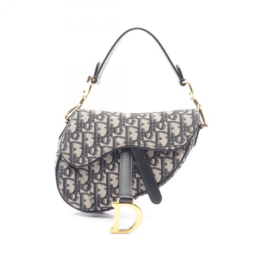 Dior Mini Saddle Oblique Jacquard Handbag canvas leather Navy Used Women