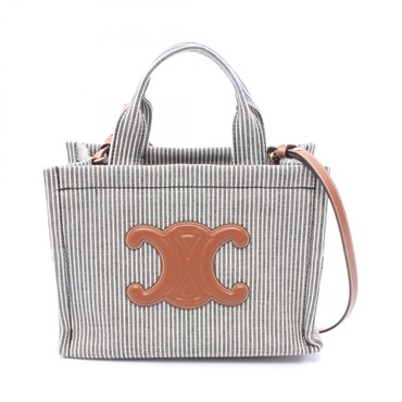 CELINE SMALL CABAS Thais Tote shoulder Bag 199162 canvas leather Navy Brown used