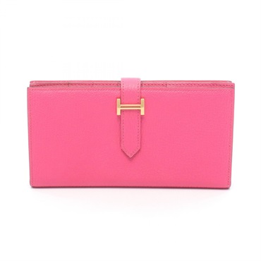 HERMES Bearn Soufflet Bifold purse Chevre leather Pink Rose shocking Used GHW N
