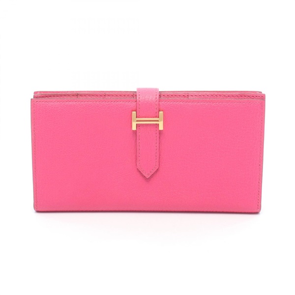 HERMES Bearn Soufflet Bifold purse Chevre leather Pink Rose shocking Used GHW N