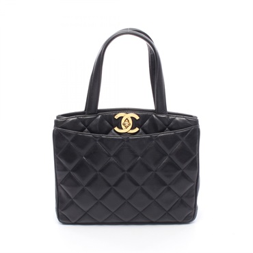 CHANEL Matelasse Turnlock Tote Handbag Lambskin sheep leather Navy GHW Used CC