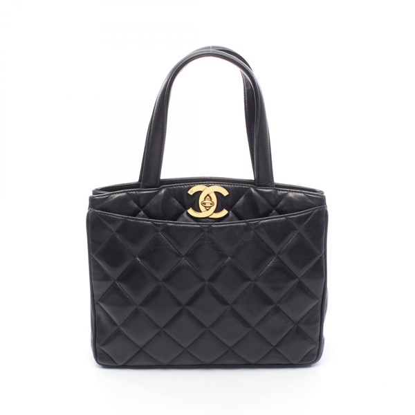 CHANEL Matelasse Turnlock Tote Handbag Lambskin sheep leather Navy GHW Used CC