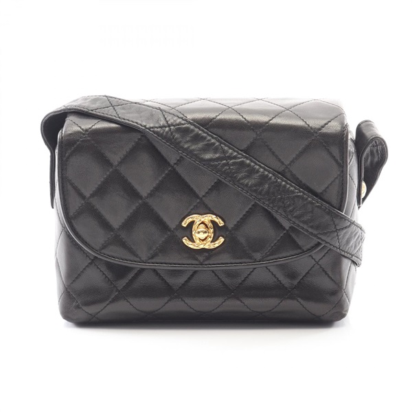 CHANEL Matelasse Shoulder Crossbody Bag Lambskin leather Black GHW Used Women CC