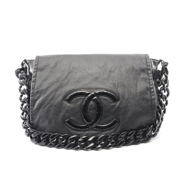 CHANEL Luxury line Shoulder Bag Lamb skin sheep leather Black Used Women CC