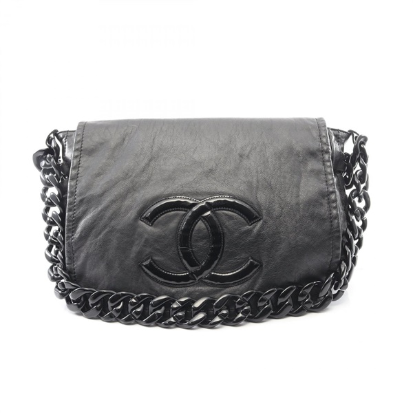 CHANEL Luxury line Shoulder Bag Lamb skin sheep leather Black Used Women CC