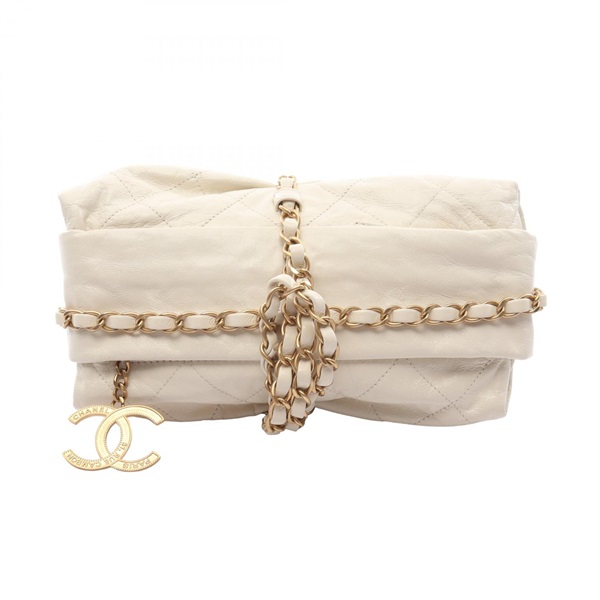 CHANEL Matelasse Business clutch Chain bag leather White Used Women GHW CC
