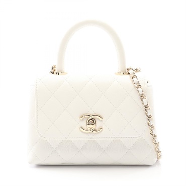CHANEL Coco Handle Mini Matelasse Chain Shoulder Crossbody HandBag AP4244 White