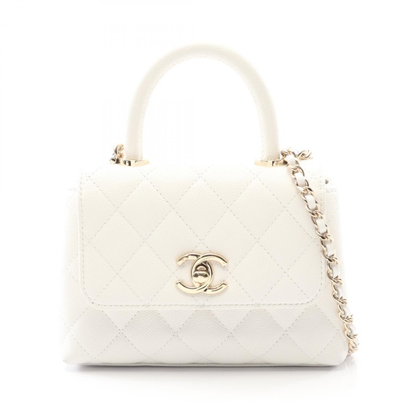 CHANEL Coco Handle Mini Matelasse Chain Shoulder Crossbody HandBag AP4244 White