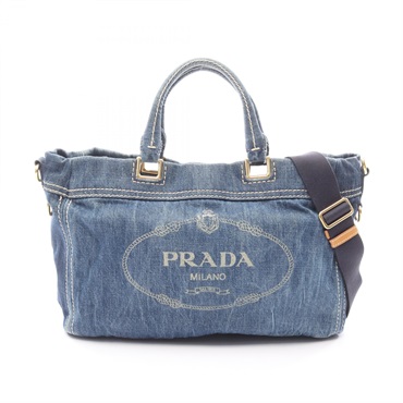 PRADA DENIM CANAPA Shoulder Crossbody Tote Handbag BN2069 denim Navy Used Women
