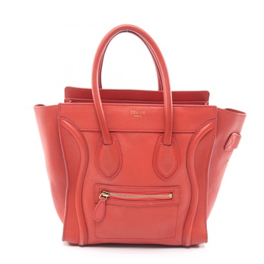 CELINE Luggage Micro Shopper Tote Handbag 167793 leather Red Used Women
