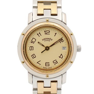 HERMES Clipper Wrist Watch CL3.240 Quartz Gold Plated Stainless Steel Used Women