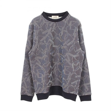 HERMES Quincaillerie Equestre 3D Sweat shirts Silk polyester Navy Used mens L