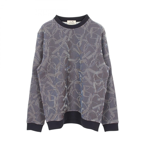 HERMES Quincaillerie Equestre 3D Sweat shirts Silk polyester Navy Used mens L
