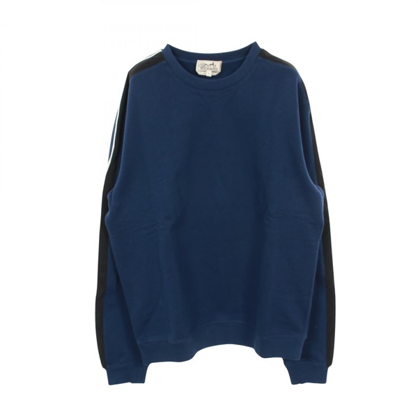 HERMES Run H Sweat Shirts Tops cotton Blue Used mens size M
