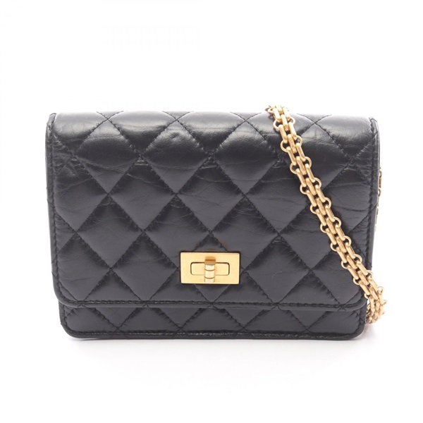 CHANEL 2.55 Matelasse Mini Crossbody Shoulder Bag Calfskin leather Black Used CC