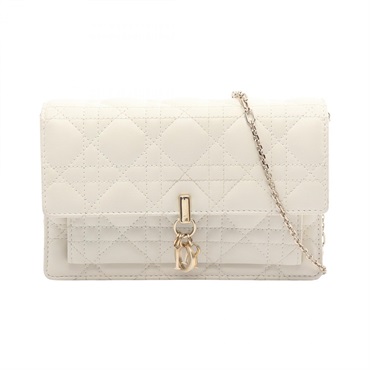Dior My Dior Daily Chain Pouch Cannage Shoulder Bag leather White Used Women