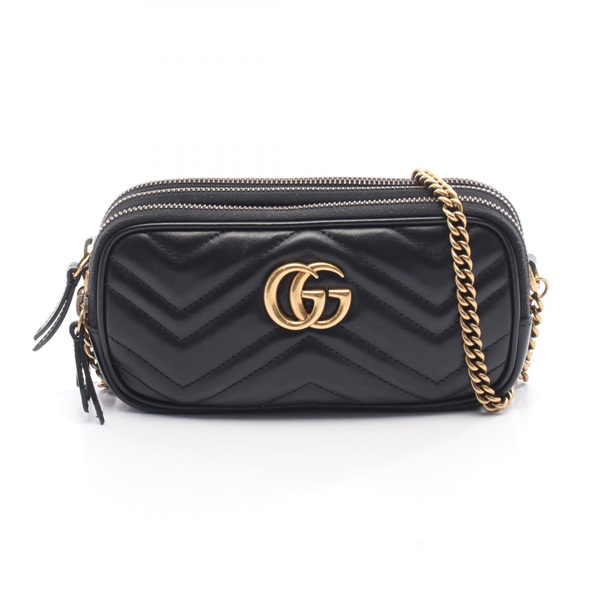 GUCCI GG Marmont Crossbody Chain Shoulder Bag 546581 leather Black Used Women