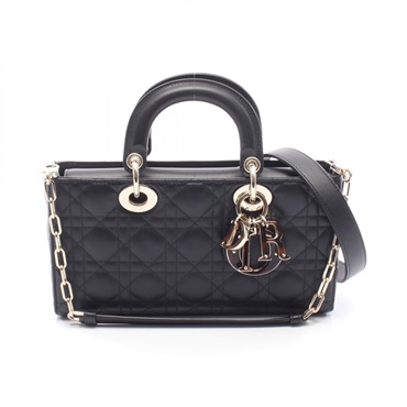 Dior LADY D-JOY Medium Cannage Shoulder crossbody Handbag leather Black Used