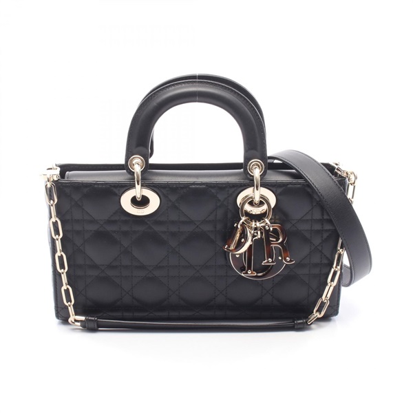 Dior LADY D-JOY Medium Cannage Shoulder crossbody Handbag leather Black Used