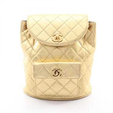 CHANEL Matelasse Chain Rucksack Backpack leather Gold GHW Used Women Coco CC