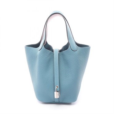 HERMES Picotin Lock PM Eclat Tote Handbag Clemence leather Blue Pink Used SHW W