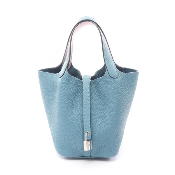 HERMES Picotin Lock PM Eclat Tote Handbag Clemence leather Blue Pink Used SHW W