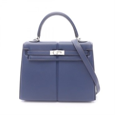 HERMES kelly padd 25 Shoulder Handbag Swift leather Navy Blue saphir Used SHW Z